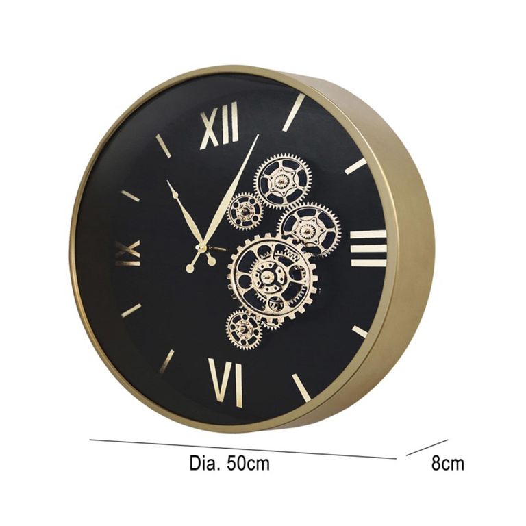 Wall Clock - Round - Industrial Black and Gold Gears - Metal