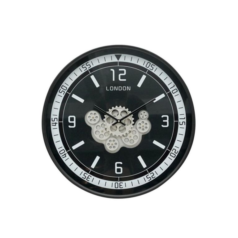 Wall Clock - Round - Industrial Black and Grey Gears