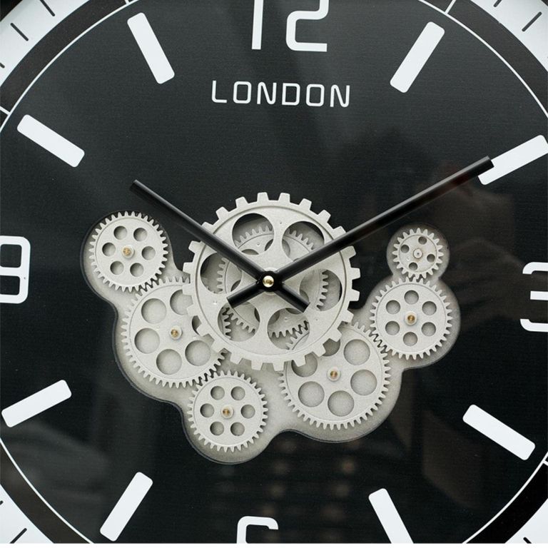 Wall Clock - Round - Industrial Black and Grey Gears