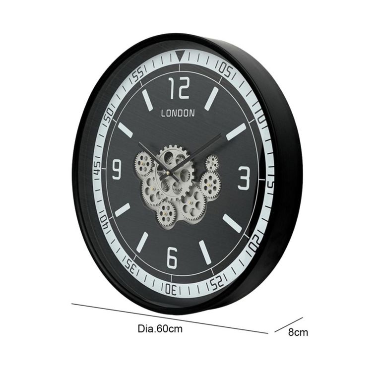 Wall Clock - Round - Industrial Black and Grey Gears