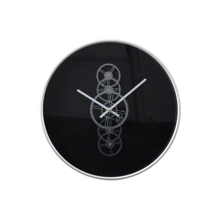 Wall Clock - Round - Industrial Black and Silver Gears