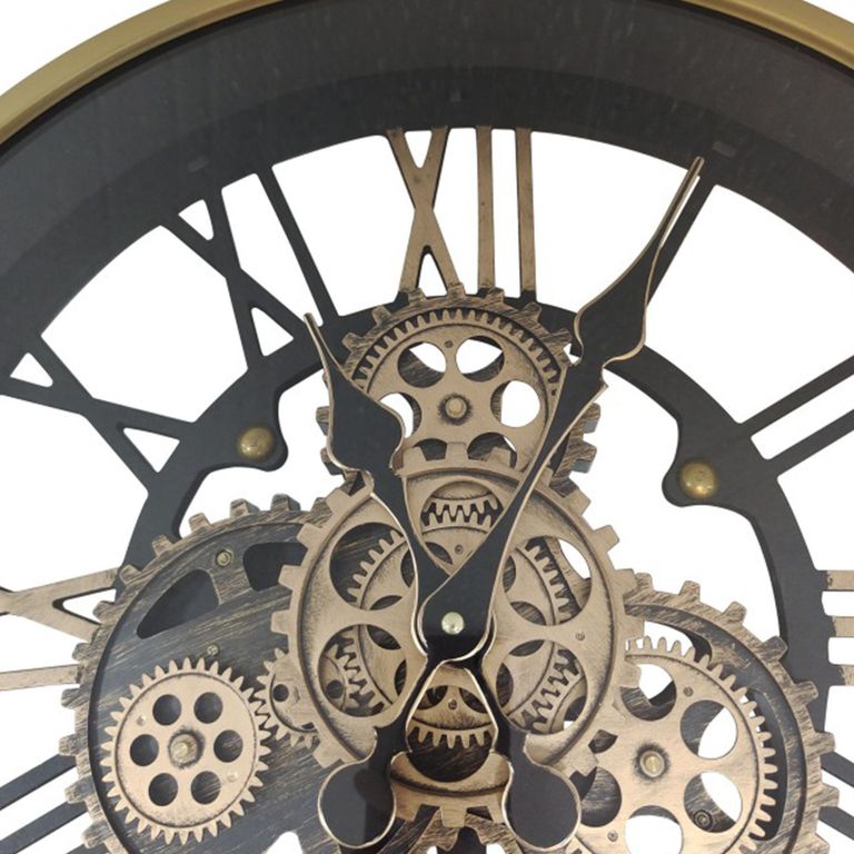 Wall Clock - Round - Industrial Gold and Black Gears