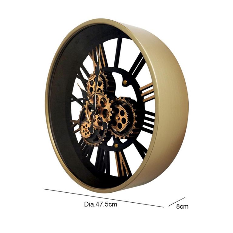 Wall Clock - Round - Industrial Gold and Black Gears