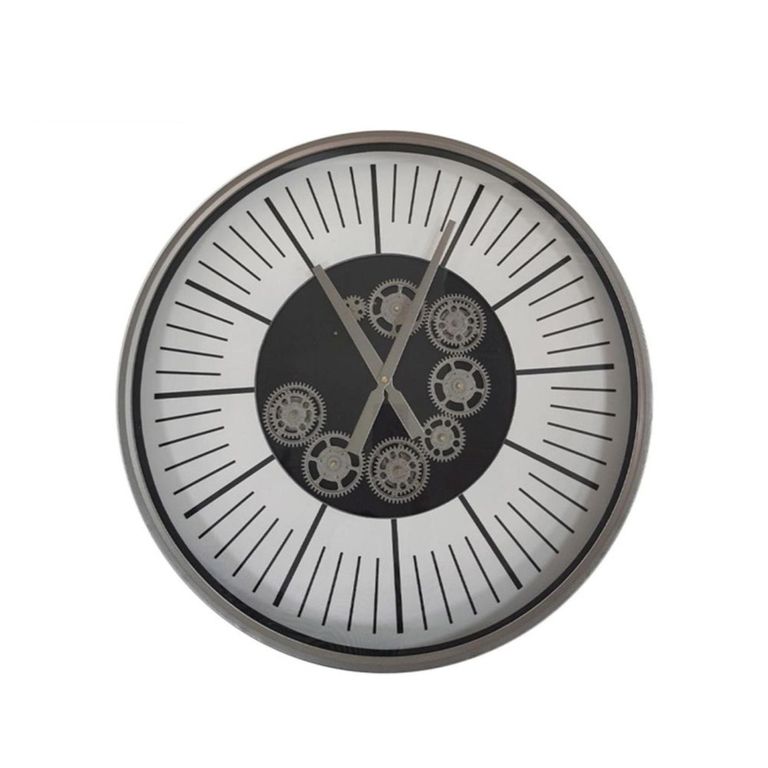 Wall Clock - Round - Industrial Silver Gears
