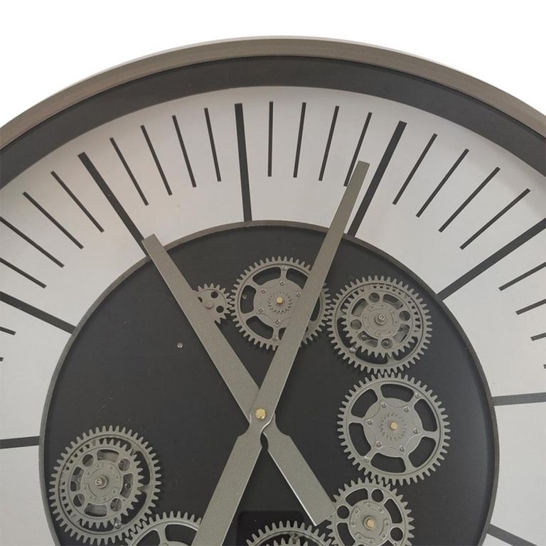 Wall Clock - Round - Industrial Silver Gears