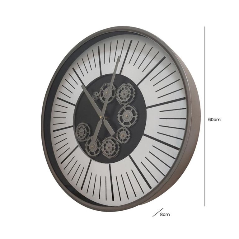 Wall Clock - Round - Industrial Silver Gears