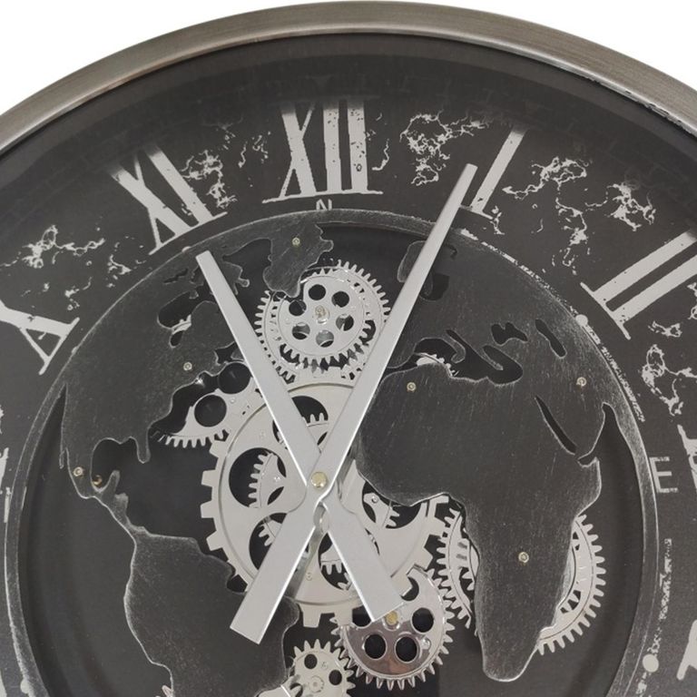Wall Clock - Round - Industrial Silver and Black Gears