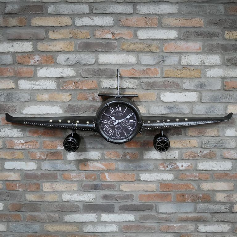 Aeroplane Wall Clock - Industrial Style - Black Metal