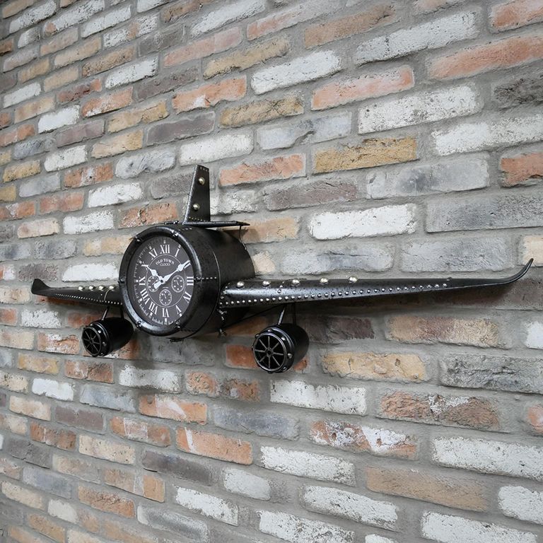 Aeroplane Wall Clock - Industrial Style - Black Metal