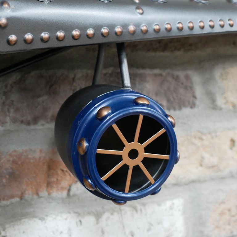 Aeroplane Wall Clock - Industrial Style - Blue & Black Metal