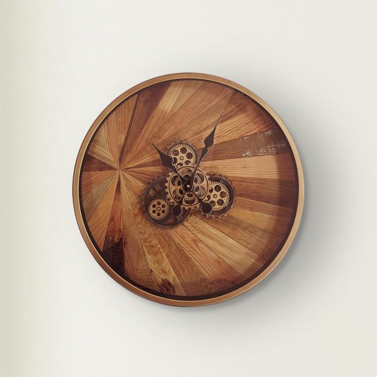 Wall Clock - Round - Industrial Wood Gears
