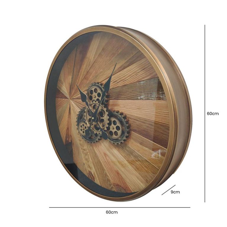 Wall Clock - Round - Industrial Wood Gears