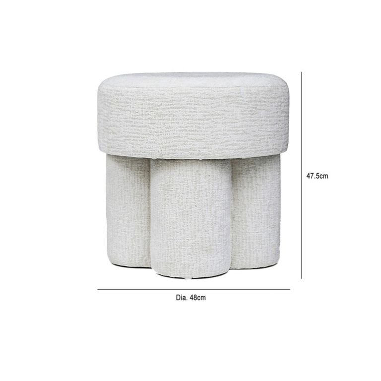 Footstool - Round - Ivory Chenille Fabric