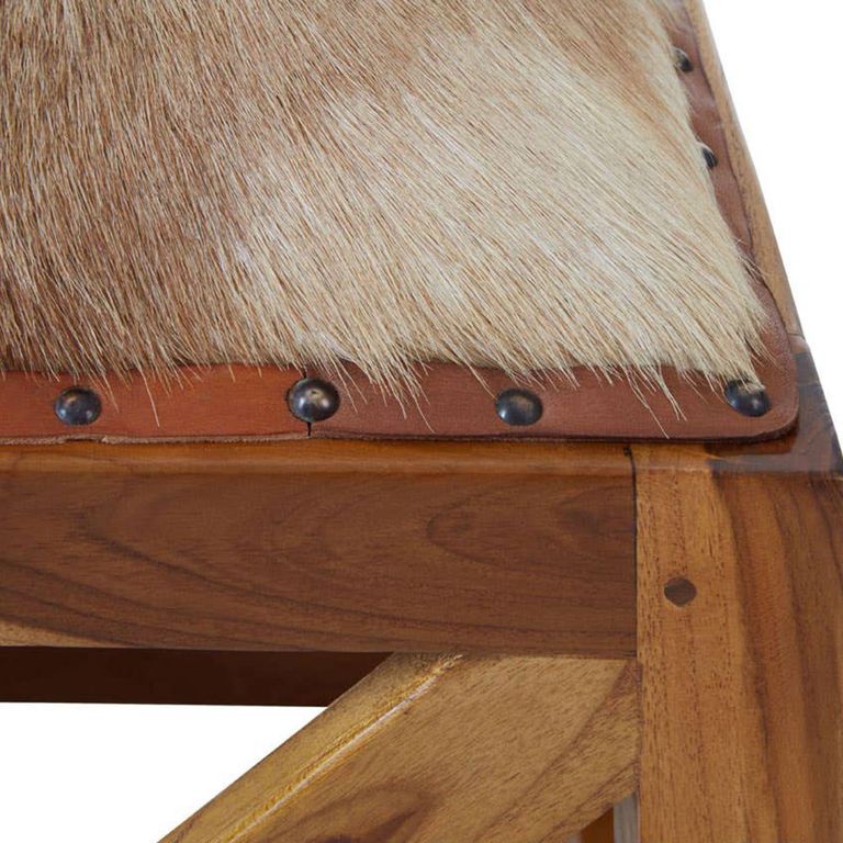 Kendari Footstool - Square - Brown Goat Leather with Teak Wood