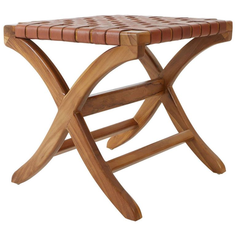 Kendari Stool - Square - Brown Leather with Teak Wood