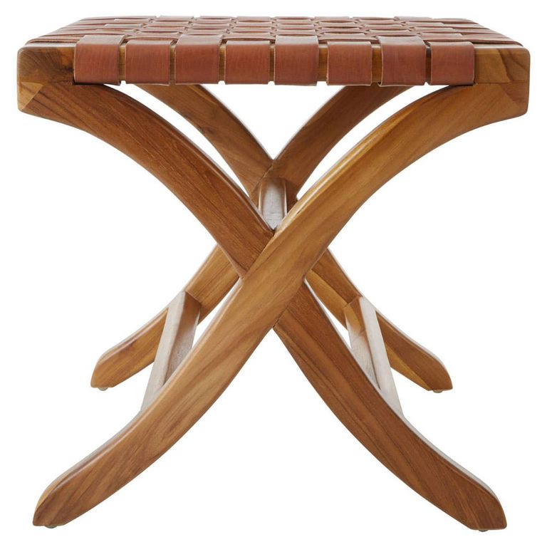 Kendari Stool - Square - Brown Leather with Teak Wood
