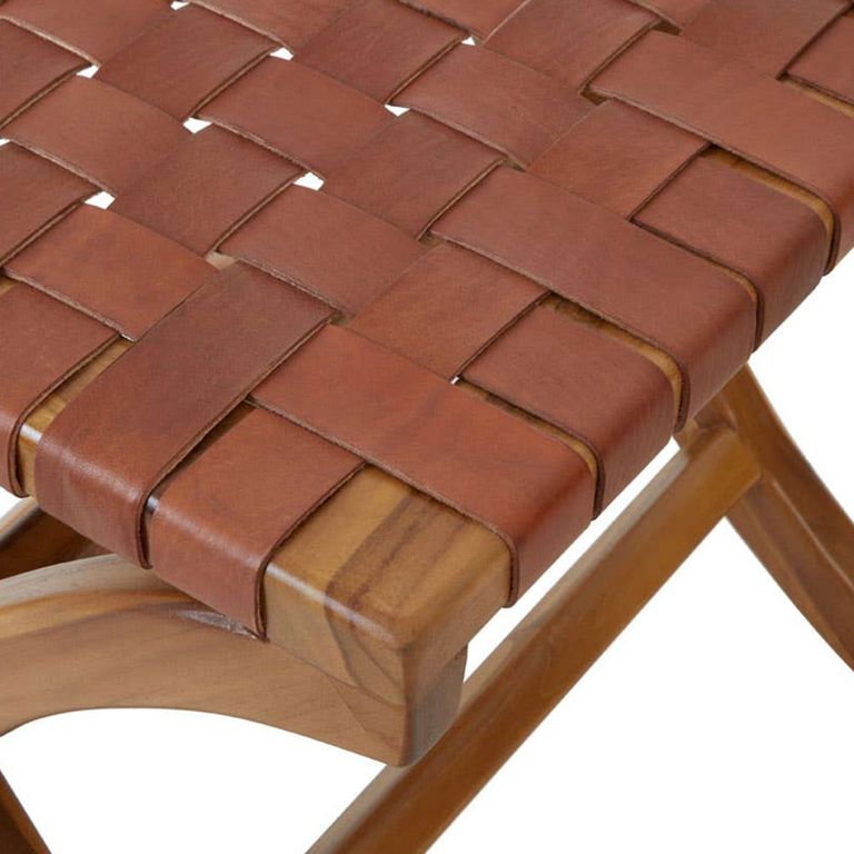 Kendari Stool - Square - Brown Leather with Teak Wood