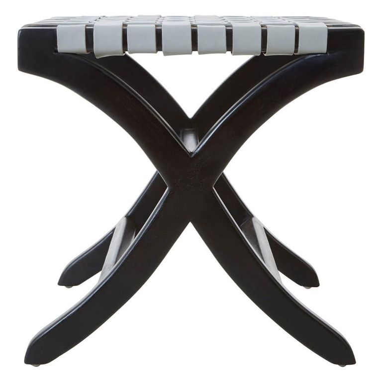 Kendari Stool - Square - Grey Leather with Teak Wood