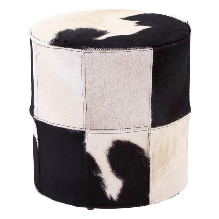 Kensington Townhouse Pouffe - Round - Black and White Leather