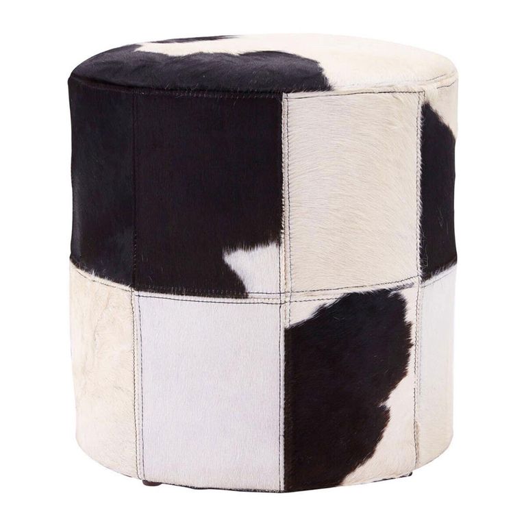 Kensington Townhouse Pouffe - Round - Black and White Leather