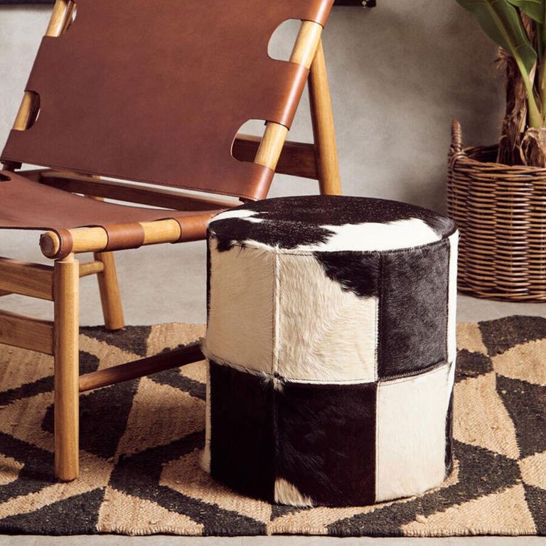 Kensington Townhouse Pouffe - Round - Black and White Leather