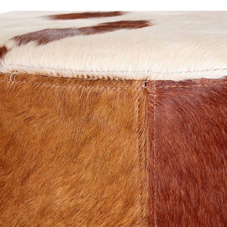 Kensington Townhouse Pouffe - Round - Brown and White Leather