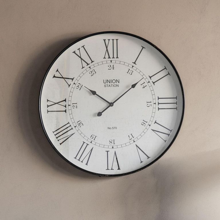 Antique Wall Clock - Black Metal - Round
