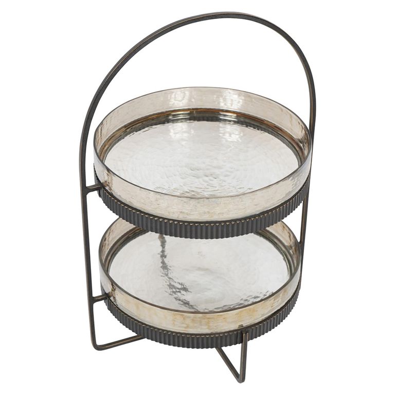 Beresford Cake Stand - Brown Glass - Round - Two Tier
