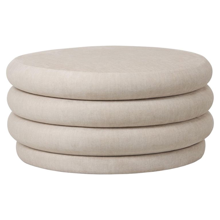 Casa Ottoman Storage Stool - Cream Velvet Fabric - Round