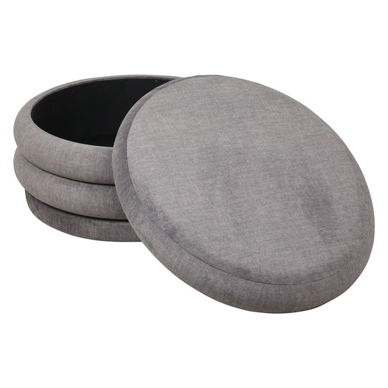 Casa Ottoman Storage Stool - Grey Velvet Fabric - Round