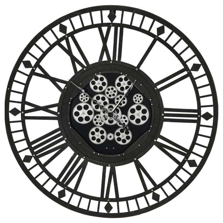 Gibbons Wall Clock - Black Metal - Cogs - Round