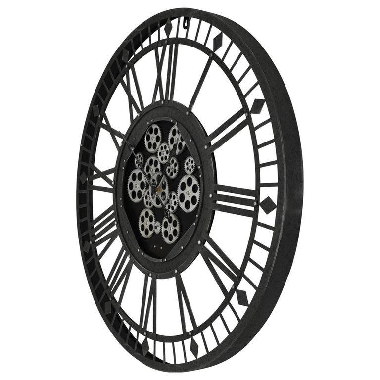Gibbons Wall Clock - Black Metal - Cogs - Round