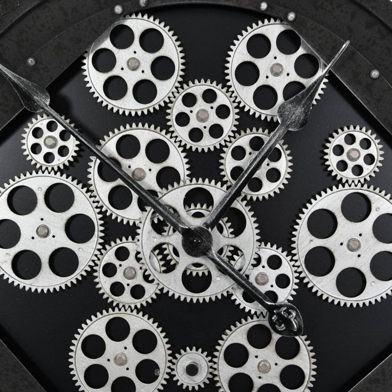 Gibbons Wall Clock - Black Metal - Cogs - Round