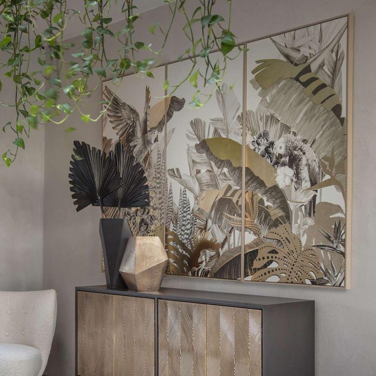 Tropical Birds Wall Art - Golden - Canvas - Set of 3