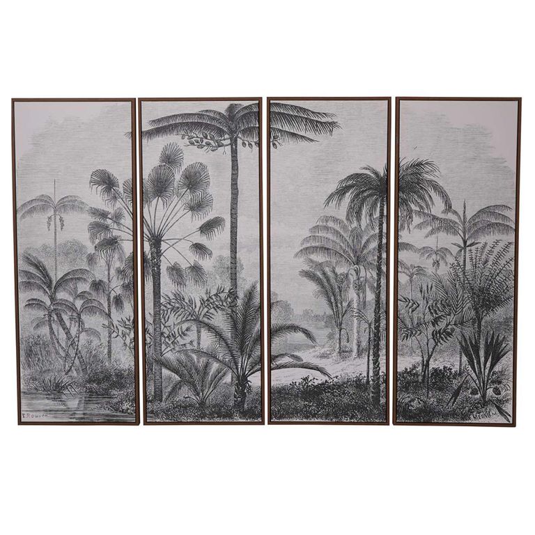 Grey Palm Wall Art - Canvas - Set of 4