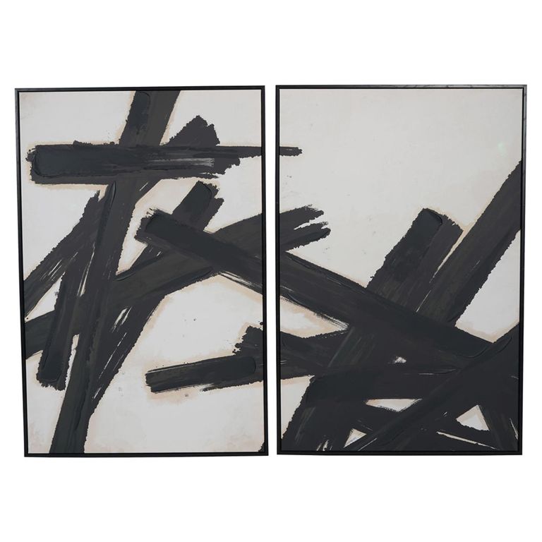 Impasto Wall Art - Black Brushstrokes - Canvas - Set of 2