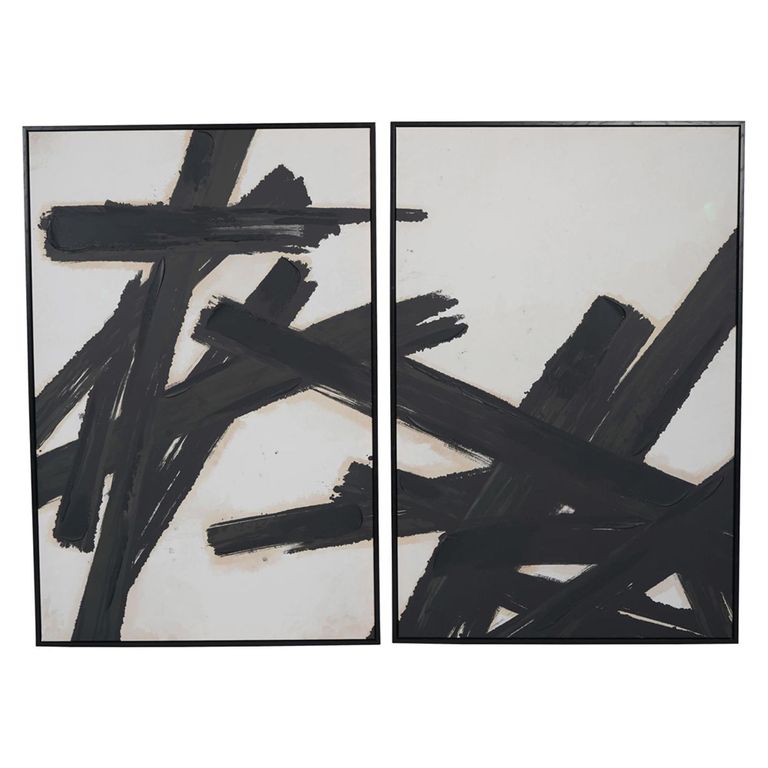 Impasto Wall Art - Black Brushstrokes - Canvas - Set of 2