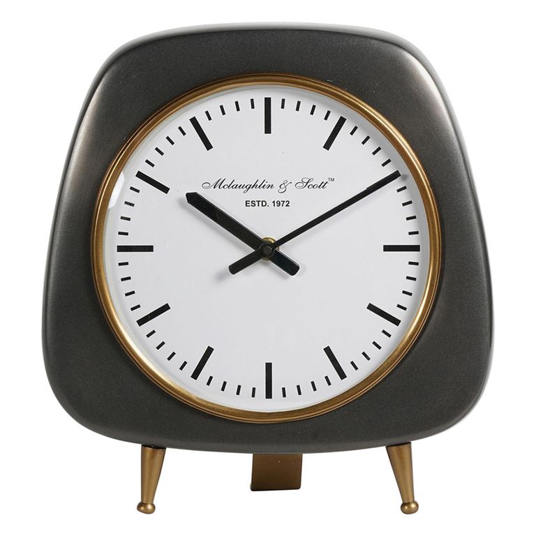 Mid Century Style Table Clock - Grey Metal