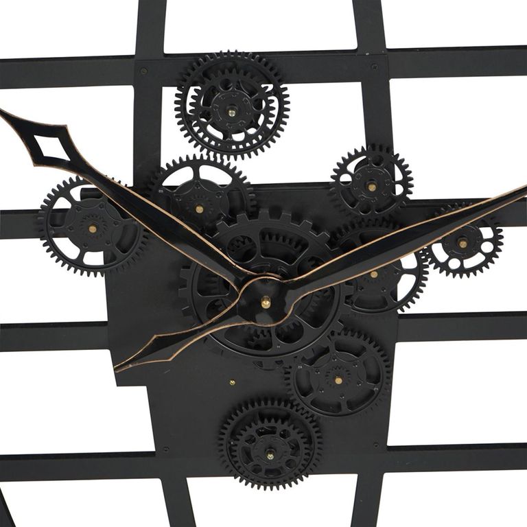 Open Globe Wall Clock - Black Metal - Cogs - Round