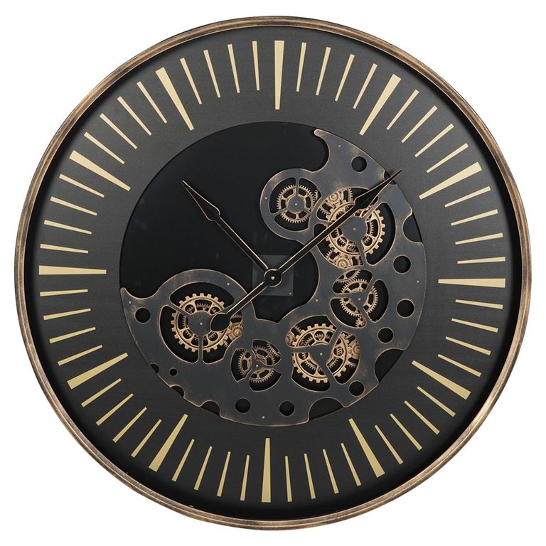 Palladium Wall Clock - Black and Gold Cogs - Round - Medium