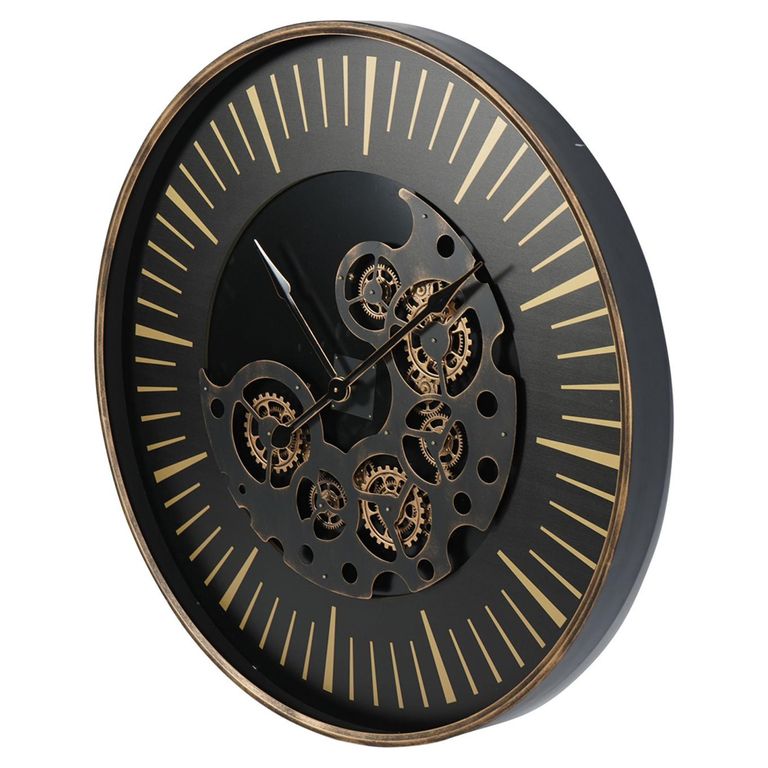 Palladium Wall Clock - Black and Gold Cogs - Round - Medium