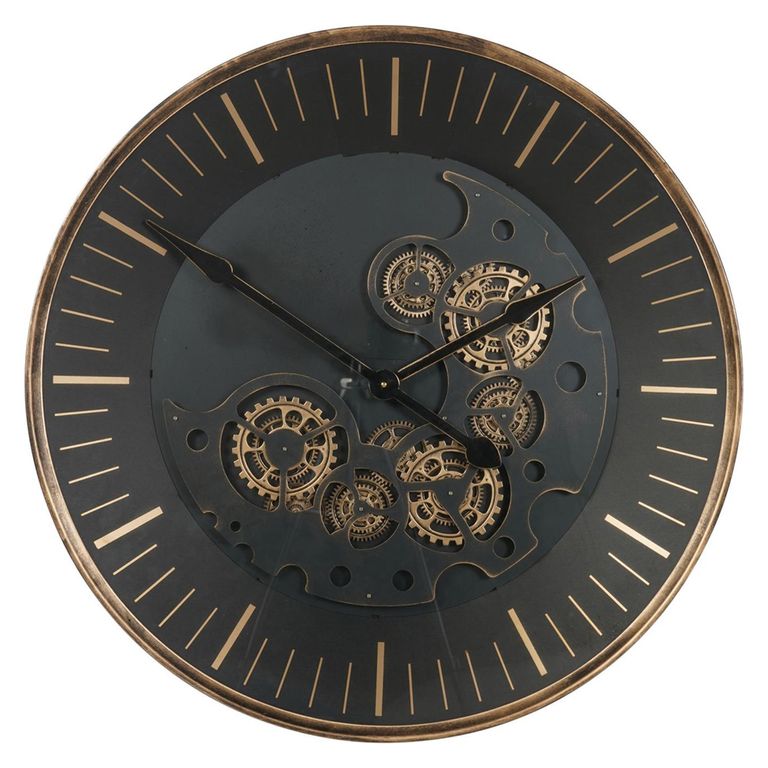 Palladium Wall Clock - Black and Gold Cogs - Round - Small