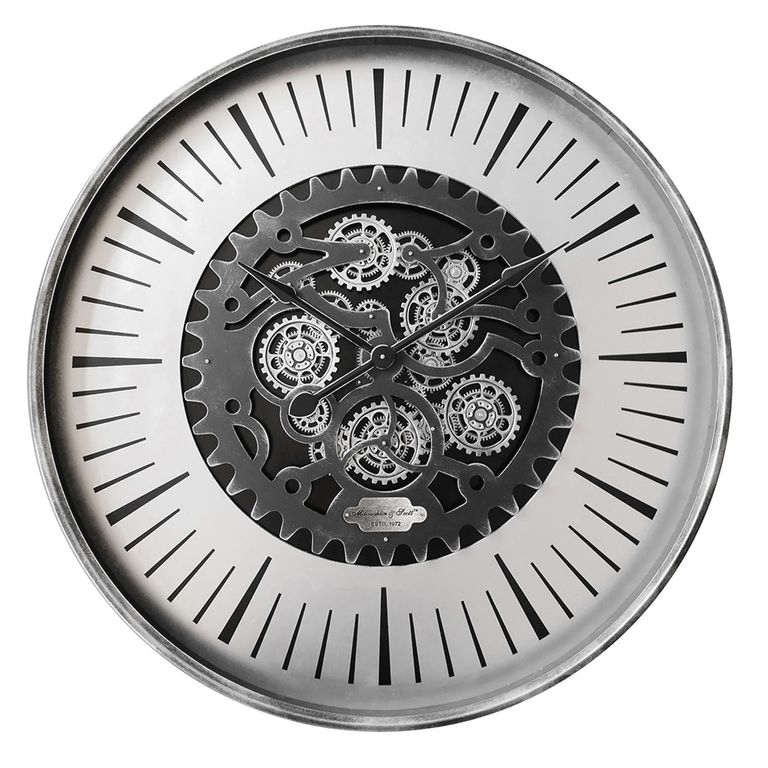 Palladium Wall Clock - Black and Silver Cogs - Round - Medium