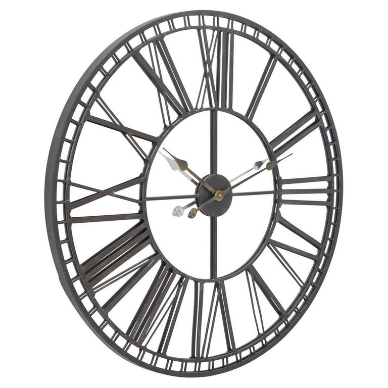 Skeleton Wall Clock - Black Metal - Round