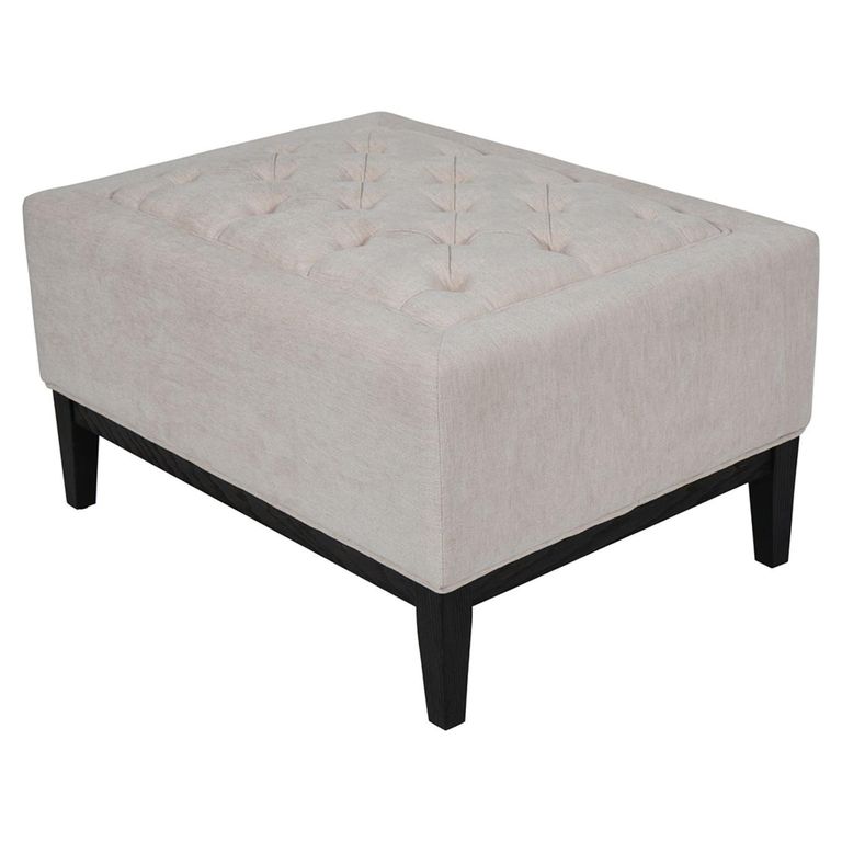 Theodore Footstool - Ivory Fabric - Buttoned