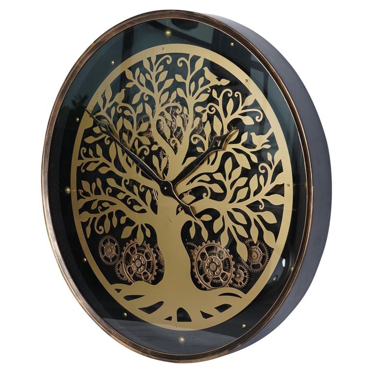 Viking Wall Clock - Gold Tree Cogs - Round