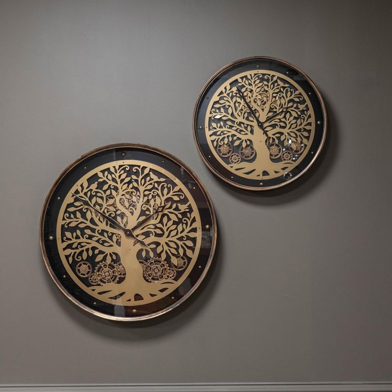 Viking Wall Clock - Gold Tree Cogs - Round