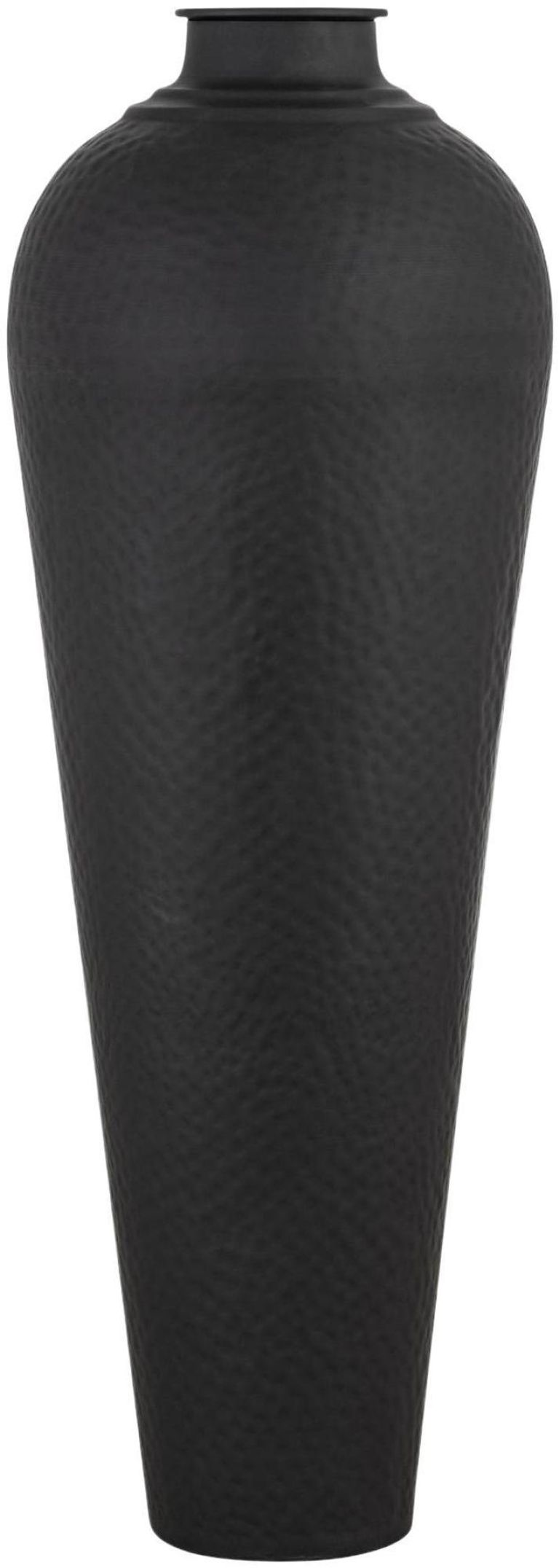 Matt Black Metal Large Hammered Vase with Lid