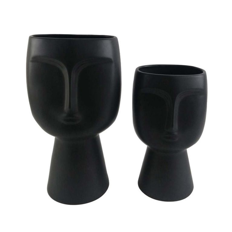 Vase - Matte Black - Face Design - Ceramic
