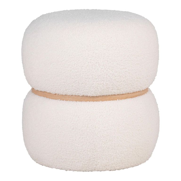 Milford Pouf - Round - White Boucle Fabric